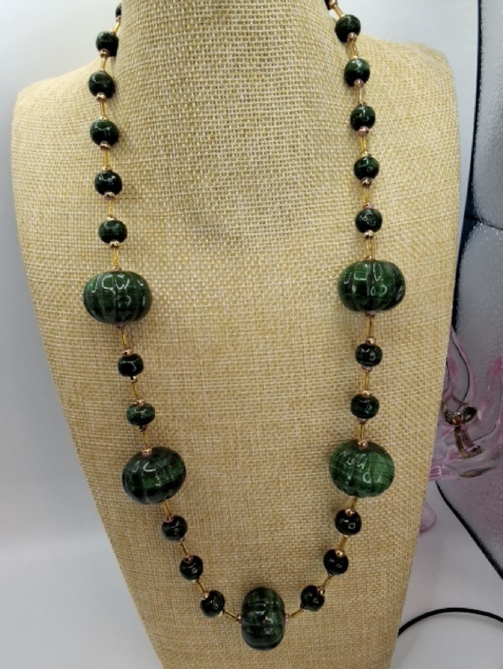 Green Beaded Stone Women’s Necklace - Designer Unknown